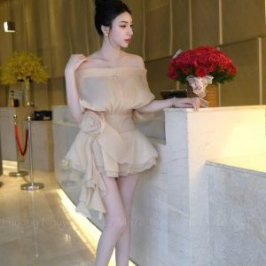 Váy tơ bệt vai tầng K6172