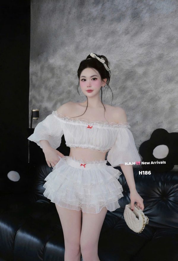 Set áo bí trễ vai tay phồng tiểu thư K6273