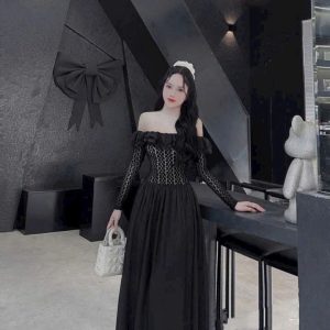 Đầm tk ren trễ vai dáng dài K6161