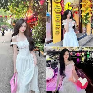 Váy Maxi tiểu thư phối viền trễ vai dáng dài chất lụa Hàn K6167