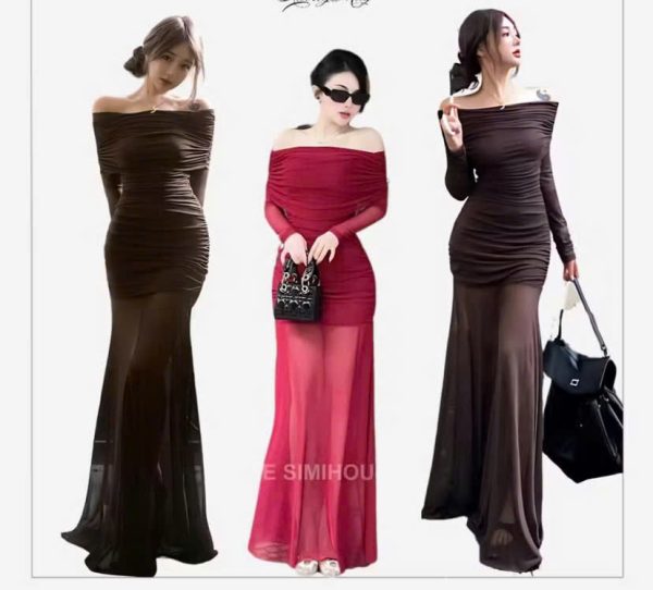 Đầm tk lưới trễ vai dáng dài đuôi cá K6065