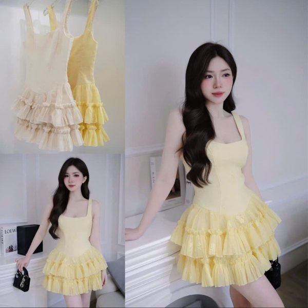 Đầm tk tơ tầng thêu K6306