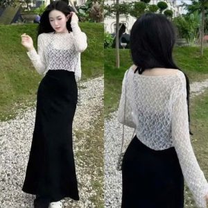 Set đầm yếm đuôi cá kèm khoét ren croptop K6332