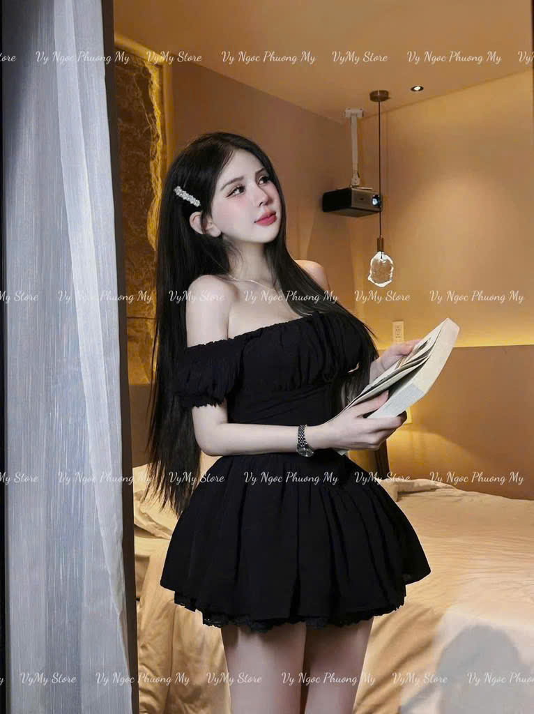 Đầm xoè tiểu thư đũi phối chân ren K6322 - Ảnh 4