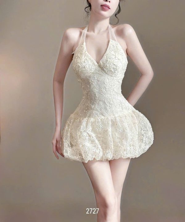 Đầm ren yếm hoa nổi bí phồng tiểu thư K6375