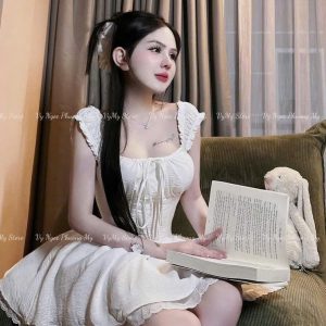 Đầm xoè tiểu thư đũi phối chân ren K6322