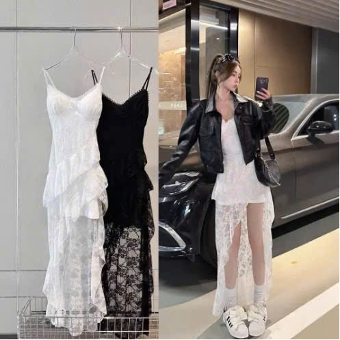 Đầm 2 dây ren đuôi tôm ( kèm quần trong váy ) K6360