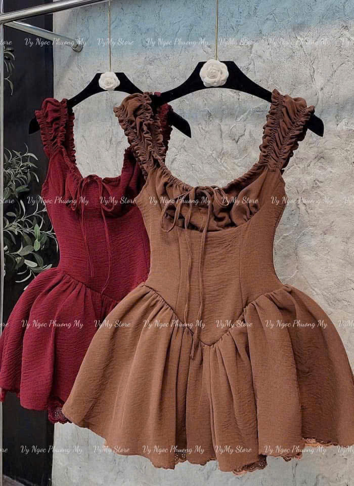 Đầm xoè tiểu thư đũi phối chân ren K6322 - Ảnh 2